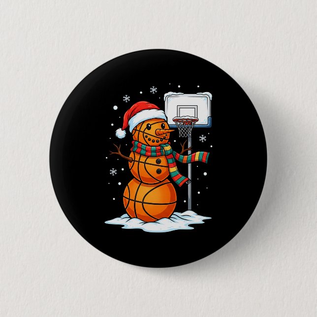 Basketball Snowman Christmas Santa Hat Funny Xmas  6 Cm Round Badge (Front)