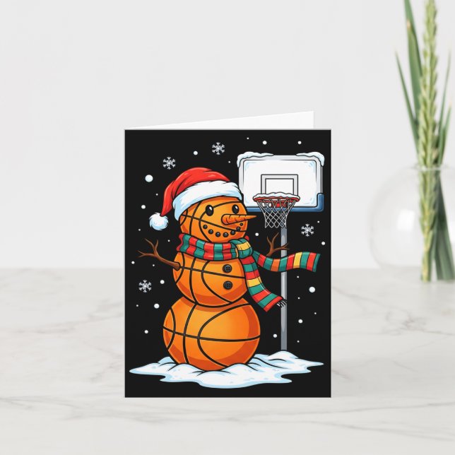 Basketball Snowman Christmas Santa Hat Funny Xmas  Card (Front)