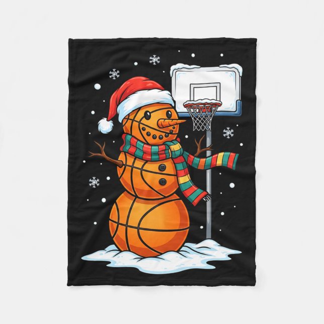 Basketball Snowman Christmas Santa Hat Funny Xmas  Fleece Blanket (Front)