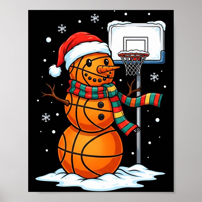 Basketball Snowman Christmas Santa Hat Funny Xmas  Poster (Front)