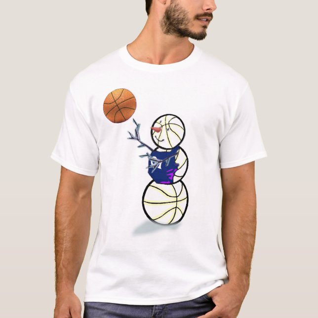 Basketball Snowman Christmas T-Shirt (Front)