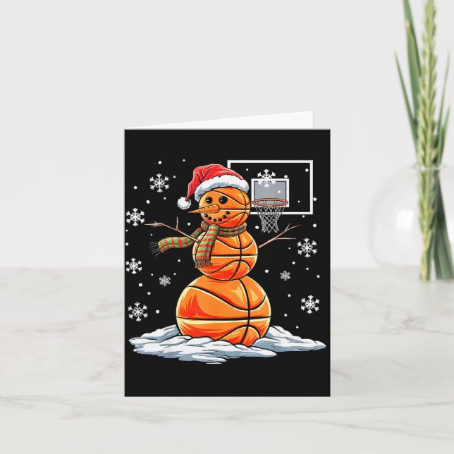 Basketball Snowman Player Santa Hat Christmas Funn Card (Front)