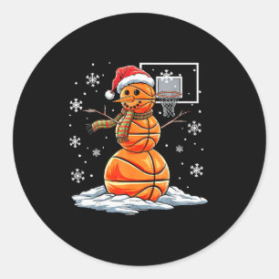 Basketball Snowman Player Santa Hat Christmas Funn Classic Round Sticker