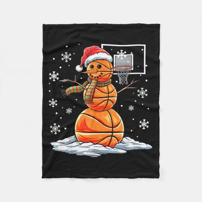 Basketball Snowman Player Santa Hat Christmas Funn Fleece Blanket (Front)