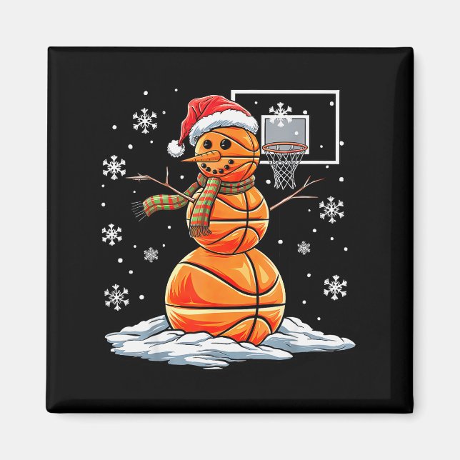 Basketball Snowman Player Santa Hat Christmas Funn Magnet (Front)