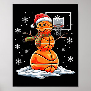Basketball Snowman Player Santa Hat Christmas Funn Poster