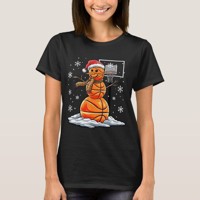 Basketball Snowman Player Santa Hat Christmas Funn T-Shirt (Front)