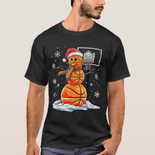 Basketball Snowman Player Santa Hat Christmas Funn T-Shirt