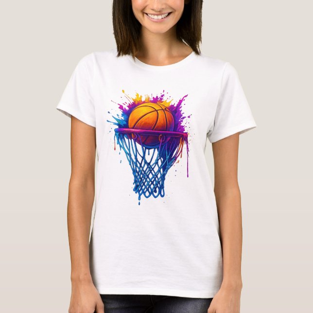 Basketball Splash Art – Vibrant Sports Design T-Shirt (Front)
