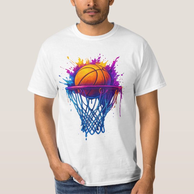 Basketball Splash Art – Vibrant Sports Design T-Shirt (Front)