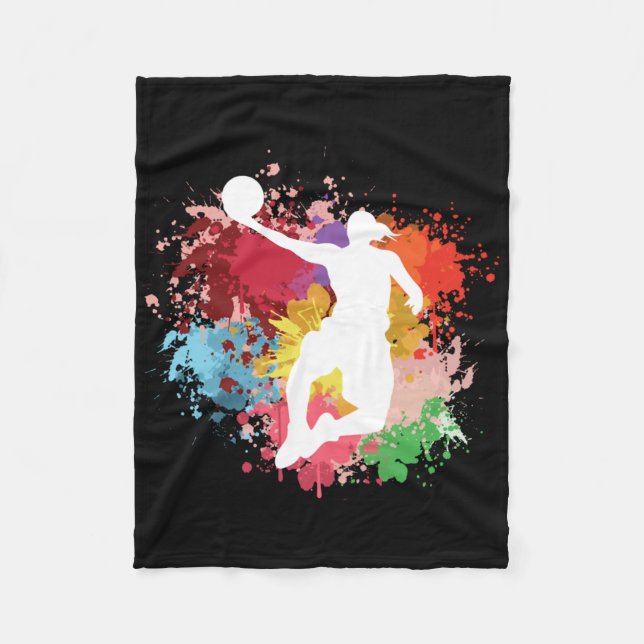 Basketball Splash Watercolor  Fleece Blanket (Front)