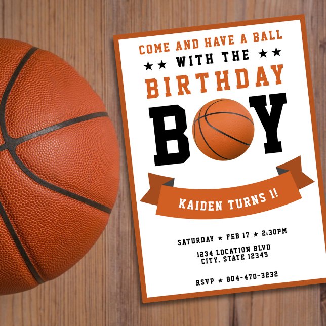 Basketball Sport Bday Boy 1st Birthday Party Invitation (Basketball Sport Bday Boy 1st Birthday Party Invitation)