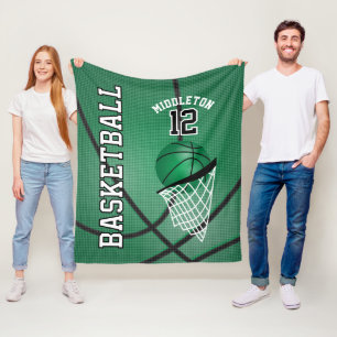 Basketball 🏀 Sport Design in Green Fleece Blanket