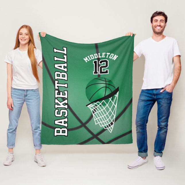 Basketball 🏀 Sport Design in Green Fleece Blanket (In Situ)