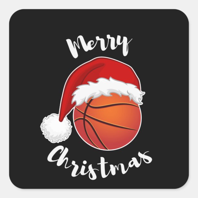 Basketball Sport fans Santa hat Christmas Xmas Square Sticker (Front)