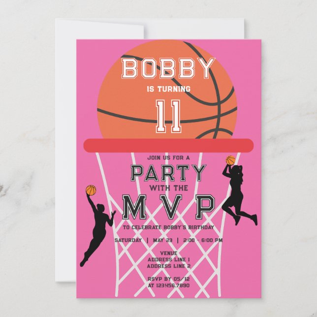 Basketball Sport Jumpman Pink Woman Girl Birthday Invitation (Front)