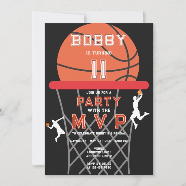 Basketball Sport Jumpman Theme Black MVP Birthday Invitation (Front)
