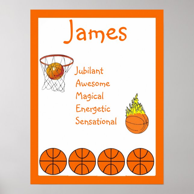 Basketball Sport kids Room Decor Name Art Print (Front)
