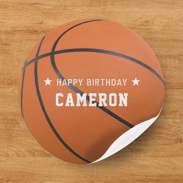 Basketball Sport Orange Happy Birthday Party Classic Round Sticker (Creator Uploaded)