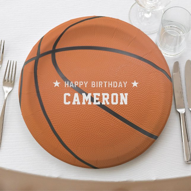 Basketball Sport Orange Happy Birthday Party Paper Plate (Basketball Sport Orange Happy Birthday Party Paper Plates)