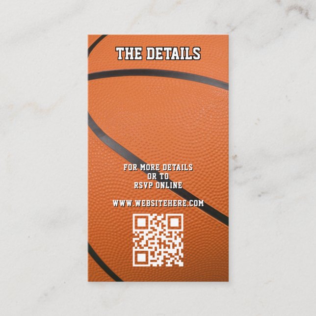 Basketball Sport QR Code Wedding Details Enclosure Card (Front)