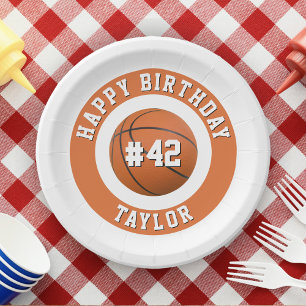 Basketball Sport Team Player Name Happy Birthday Paper Plate