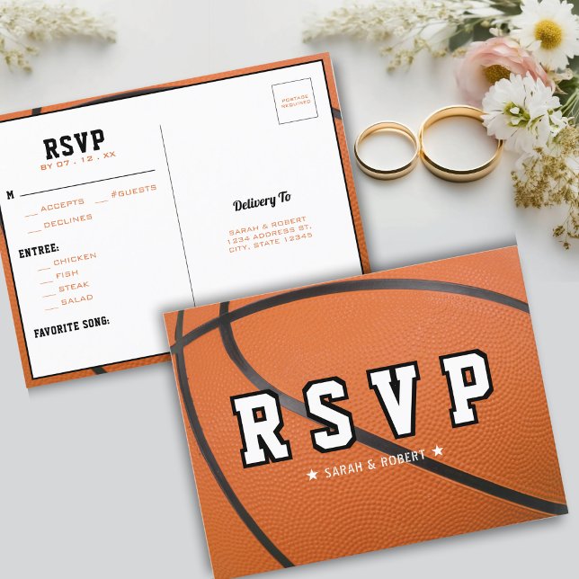 Basketball Sport Wedding RSVP Postcard (Basketball Sport Wedding RSVP Postcard)