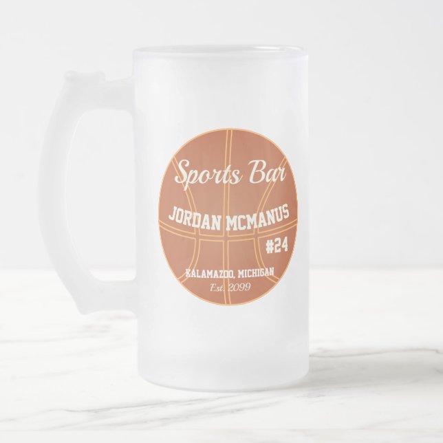 Basketball Sports Bar Frosted Glass Beer Mug (Left)