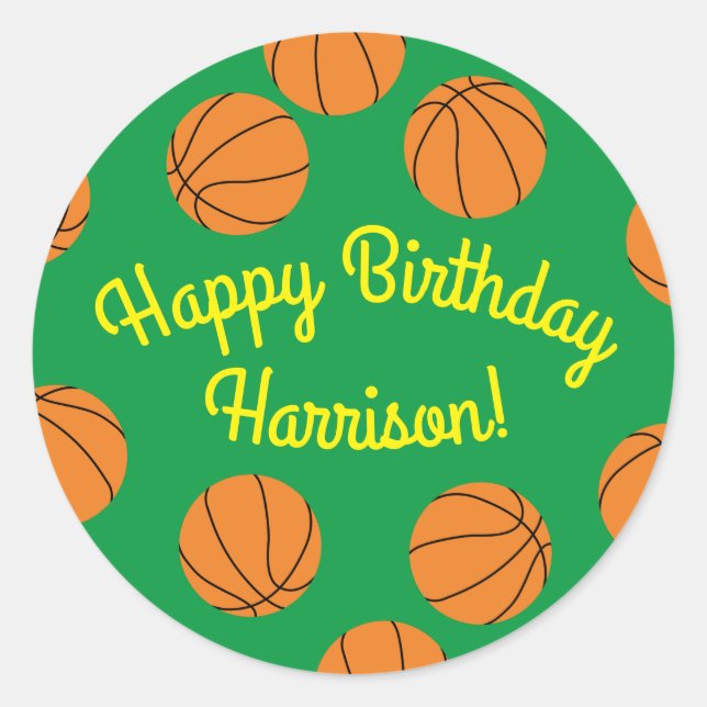Basketball Sports Birthday Party Classic Round Sticker (Front)