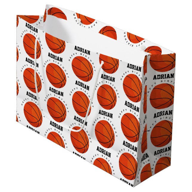 Basketball Sports Birthday Party Personalised Name Large Gift Bag (Front Angled)