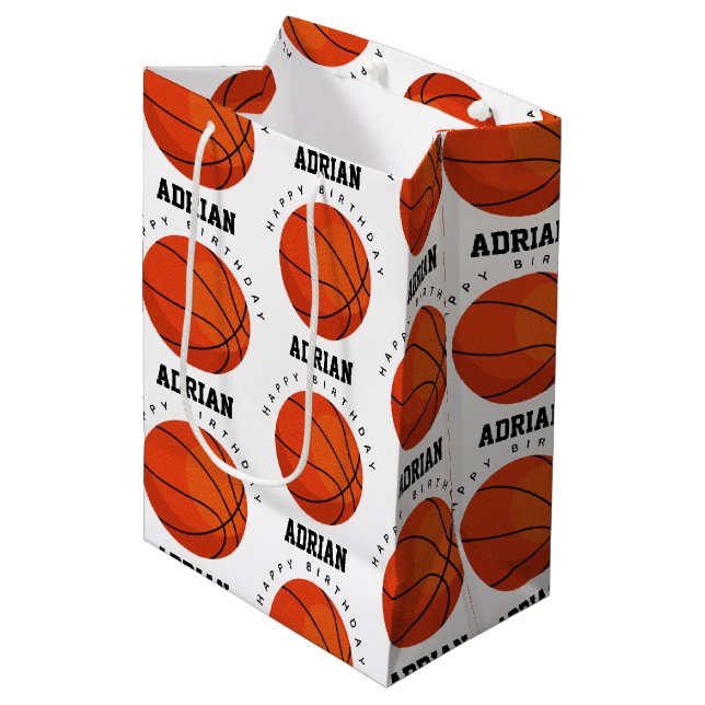 Basketball Sports Birthday Party Personalised Name Medium Gift Bag (Front Angled)