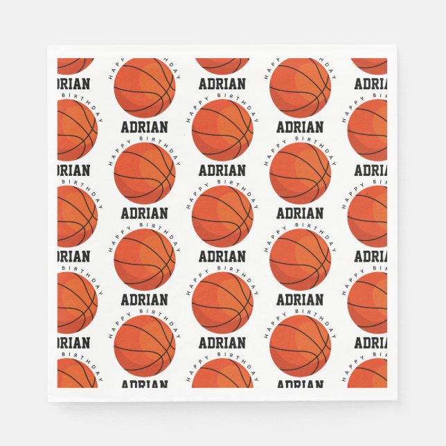 Basketball Sports Birthday Party Personalised Name Napkin (Front)