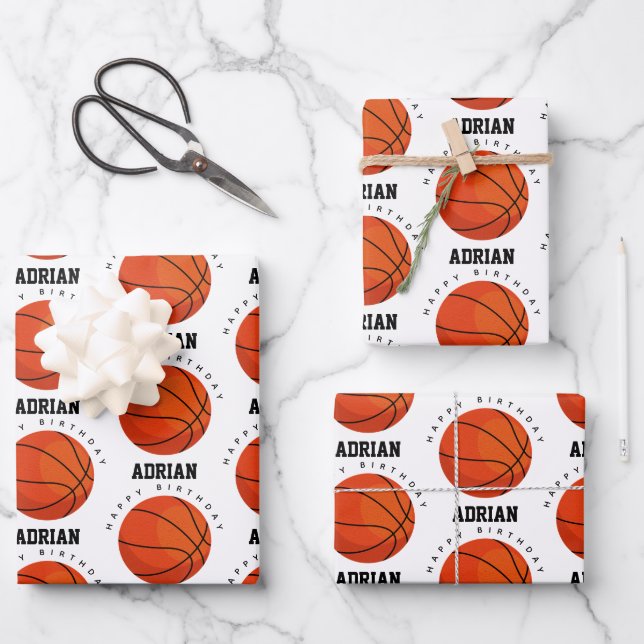 Basketball Sports Birthday Party Personalised Name Wrapping Paper Sheet (Front)