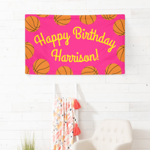 Basketball Sports Birthday Party Pink Banner