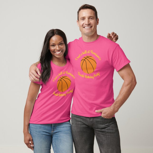 Basketball Sports Birthday Party Pink T-Shirt (Unisex)