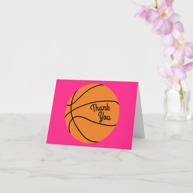 Basketball Sports Birthday Party Pink Thank You Card (Orchid)