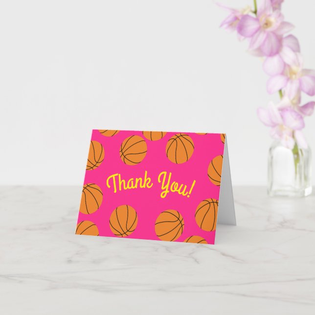 Basketball Sports Birthday Party Pink Thank You Card (Orchid)