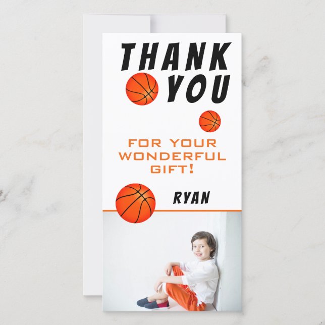 Basketball Sports Birthday Photo Thank You Card (Front)