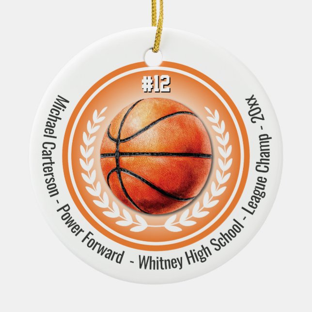 Basketball Sports Champion Team Monogram Ceramic Tree Decoration (Front)