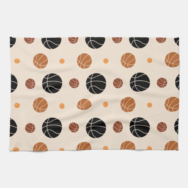 Basketball, Sports Gift Pattern Tea Towel (Horizontal)