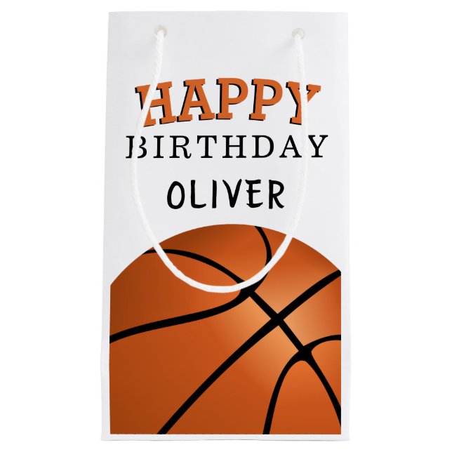 Basketball Sports Happy Birthday Name Small Gift Bag (Front)