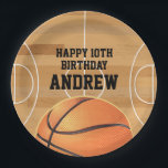 Basketball Sports Happy Birthday Paper Plates<br><div class="desc">Who's got next? Enjoy birthday cake and ice cream on these fun basketball themed paper plates! Easily edit with your child's name and birthday number. This design features an illustration of a basketball and a basketball court.</div>