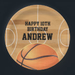 Basketball Sports Happy Birthday Paper Plates<br><div class="desc">Who's got next? Enjoy birthday cake and ice cream on these fun basketball themed paper plates! Easily edit with your child's name and birthday number. This design features an illustration of a basketball and a basketball court.</div>