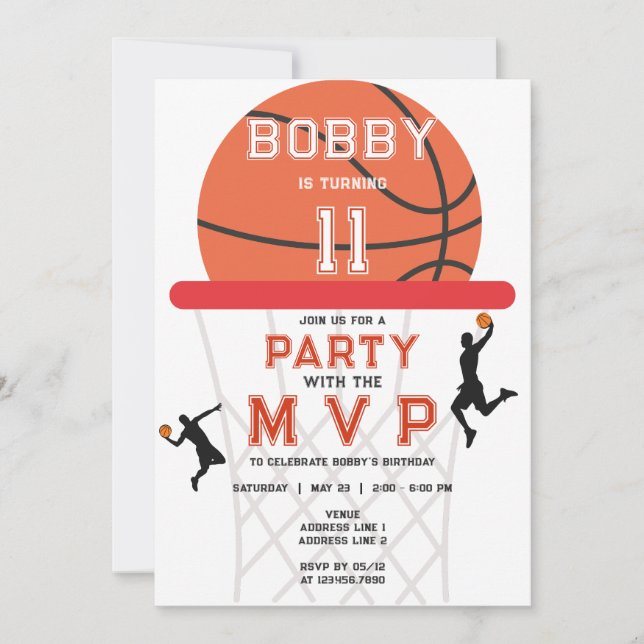 Basketball Sports Jumpman Theme White MVP Birthday Invitation (Front)