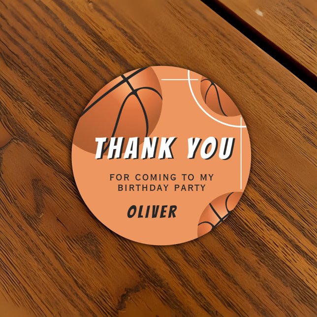  Basketball Sports Kids Birthday Thank you Classic Round Sticker (Creator Uploaded)
