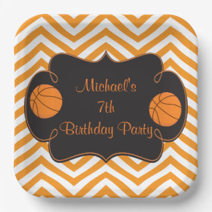 Basketball Sports Orange Birthday Paper Plate