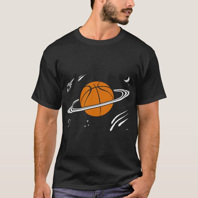 Basketball Sports Planet Saturn Ring Galaxy Space  T-Shirt (Front)