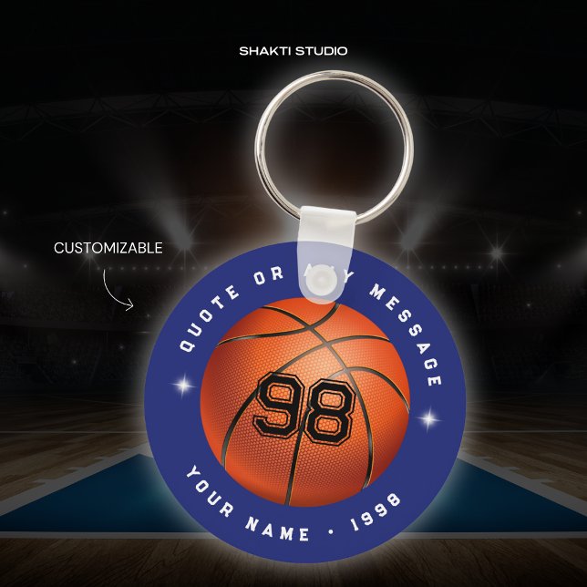 Basketball Sports Team Blue Round Keychain  (Creator Uploaded)