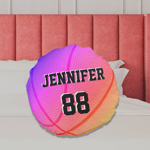 Basketball Sports Team custom name number pink Round Cushion