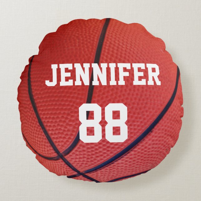 Basketball Sports Team custom name number Round Cushion (Front)